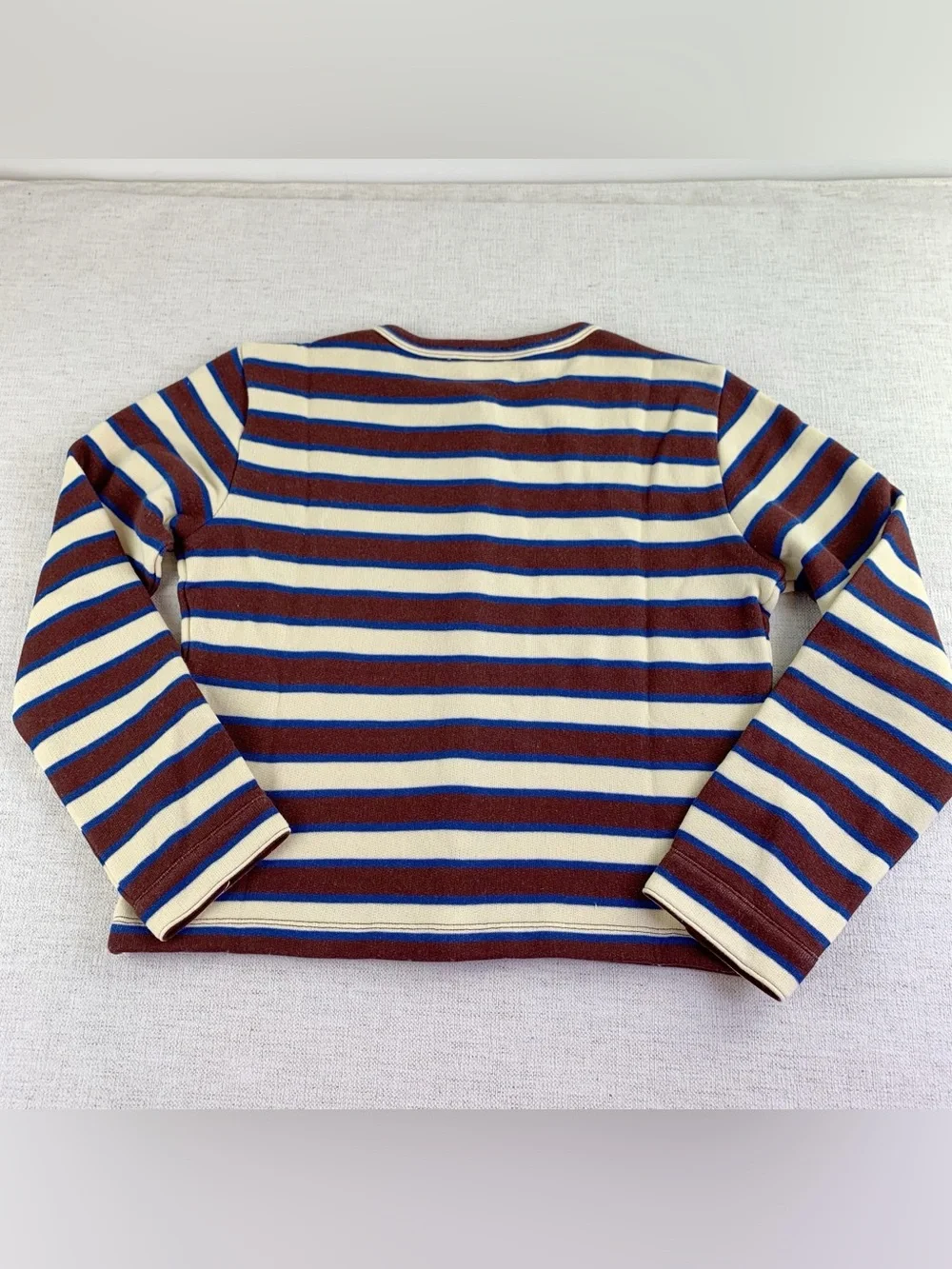 J Crew women's S Heritage terry cropped cardigan in stripe long sleeve crew neck